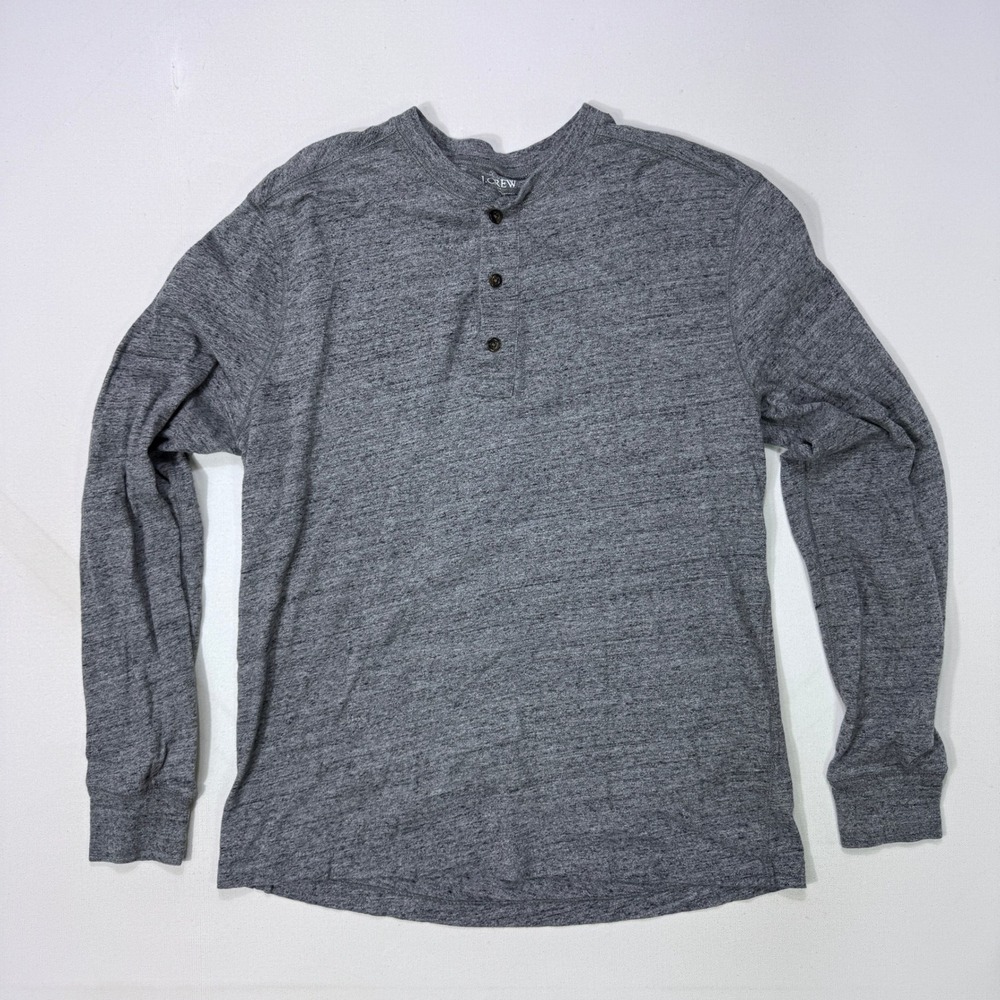 J Crew Mens Large Gray Slub Cotton Long Sleeve Henley Shirt Tee Minimalist